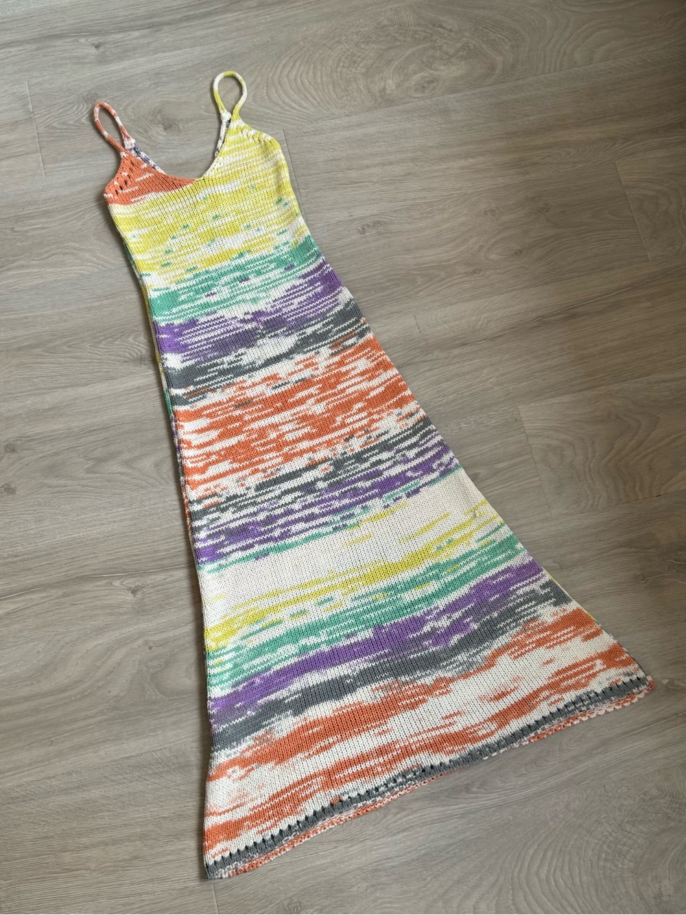 Zara Multicolor Knit Striped Maxi Dress Size S Made in Spain 100% Acrylic